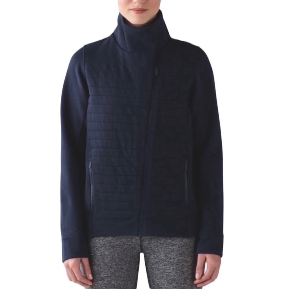 Lululemon Fleece Be Sure Inkwell asametric Navy blue quilted Jacket Sz 8